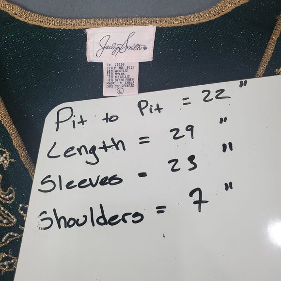 VINTAGE JACLYN SMITH Womens Cardigan Large Gold Green Sparkle Metallic Christmas - Picture 3 of 6